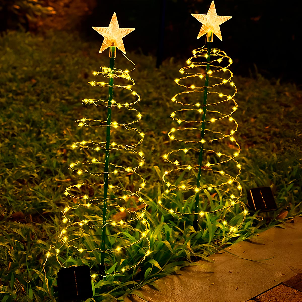 Árbol de Navidad LED: Diseño en Espiral con Energía Solar para Decoración de Jardín