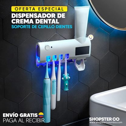 Dispensador Crema Dental y Esterilizador UV: Soporte para Cepillos de Dientes