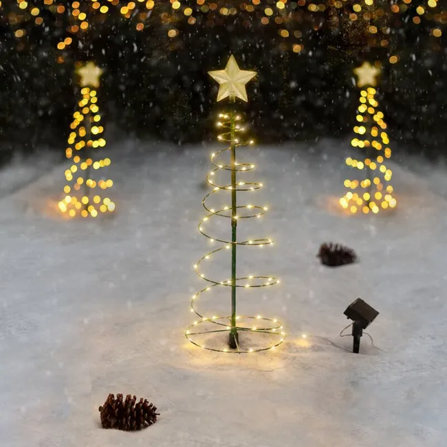 Árbol de Navidad LED: Diseño en Espiral con Energía Solar para Decoración de Jardín